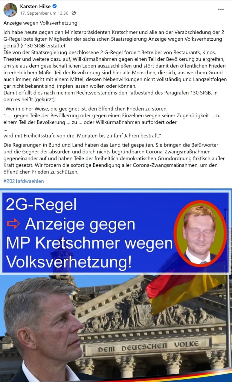 Karsten Hilse zeigt MP Kretschmer an